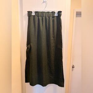 3rd + Malt Olive Green Linen Cargo Midi Skirt | Size M